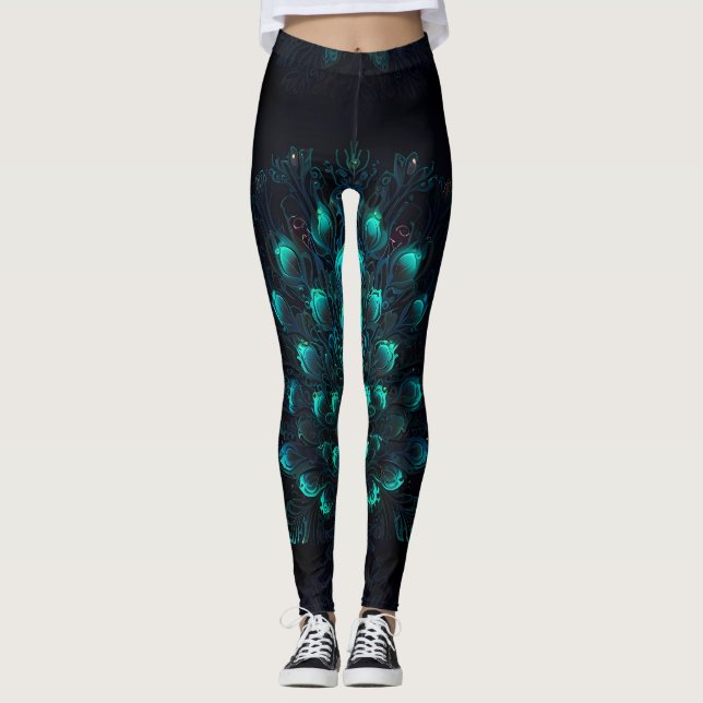 Neon Peacock Elegance Leggings (Framsida)