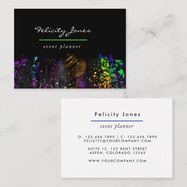 Neon Penseldrag Affärs Kort (Fram/baksida)