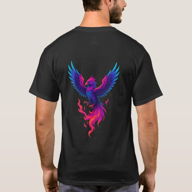 Neon Phoenix Rebirth – Vibrant Mythical Firebird D T Shirt (Baksida)