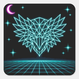 Neon Phoenix Synthwave - Retro Eld Uppstigande Fyrkantigt Klistermärke
