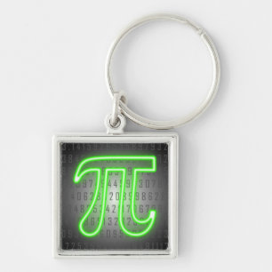 Neon Pi Day-tecken Fyrkantig Silverfärgad Nyckelring