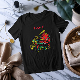 Neon Piano Linje Art Livfull Musikalisk T-Shirt