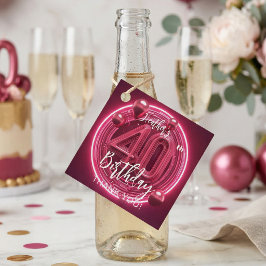 Neon Pink 3D Balloons 40th Birthday Thank You Gåvor Etiketter