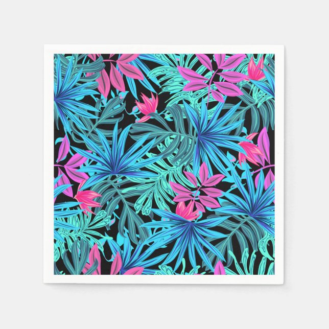 Neon Pink and Blue Tropical Plant Pattern Pappersservett (Framsidan)