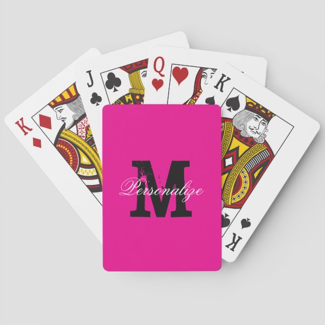 Neon pink custom monogrammed playing cards casinokort (Baksidan)