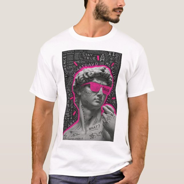 Neon Pink David Statuesque Graphic T-Shirt (Framsida)