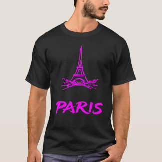 Neon Pink Eiffel Tower Paris Sketch  T Shirt