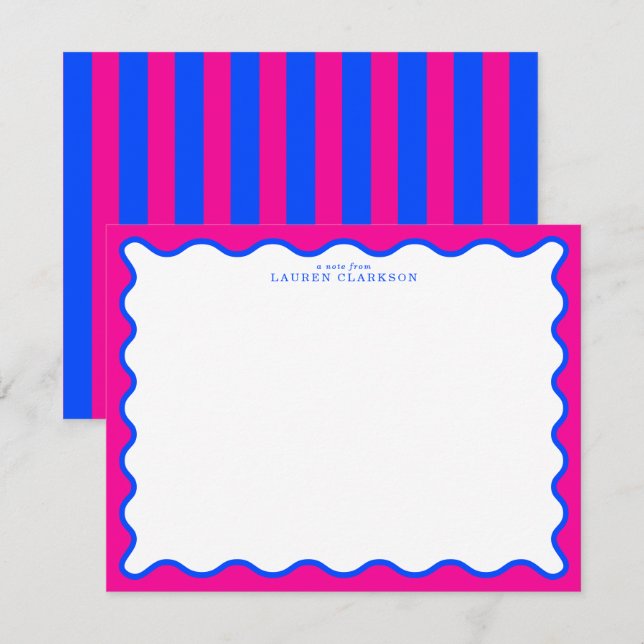 Neon Pink & Electric Blue Wavy Note Card Inbjudningar (Fram/baksida)