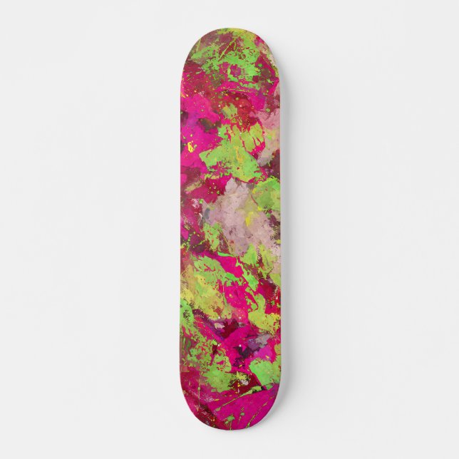 Neon Pink Green Grunge Splatter Skateboard (Framsida)