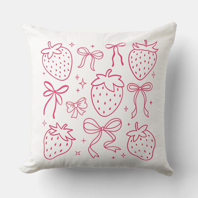 Neon Pink Strawberries and Bows Kawaii Design Kudde (Framsida)