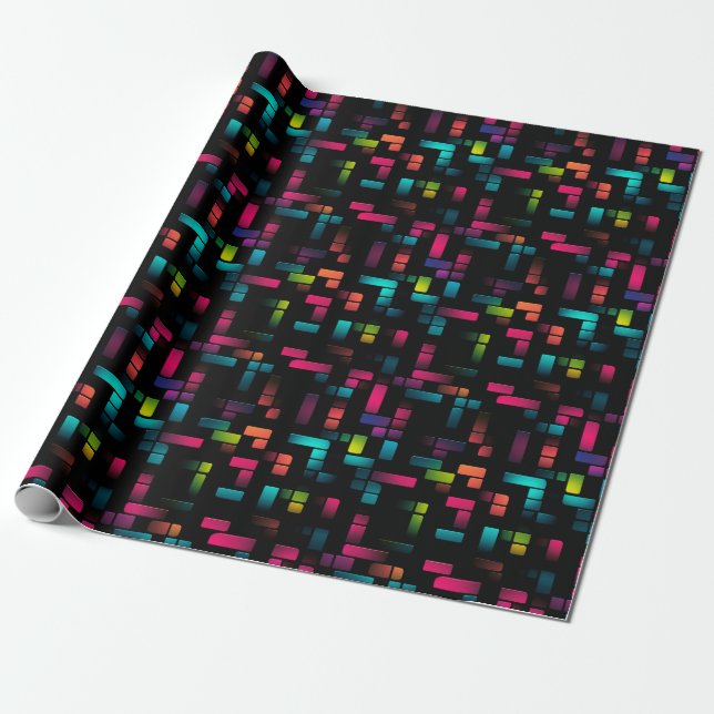 Neon Pixel Brick Presentpapper (Utrullad)