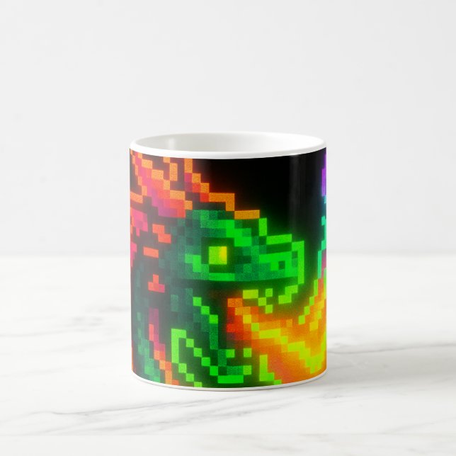 Neon Pixel Dragon - Retro Arcade Flame Design Kaffemugg (Center)