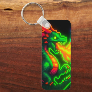 Neon Pixel Dragon - Retro Arcade Flame Design Nyckelring