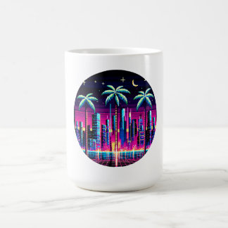 Neon Pixel Handflatan Träd - Cyberpunk Night City  Kaffemugg