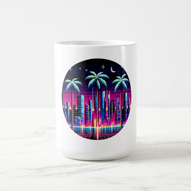 Neon Pixel Handflatan Träd - Cyberpunk Night City  Kaffemugg (Center)