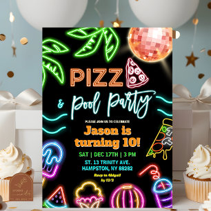 Neon Pizza Bassäng Party Barns födelsedag Inbjudningar