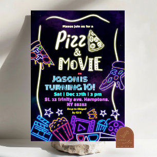 Neon Pizza och Movies Barns födelsedag Inbjudningar