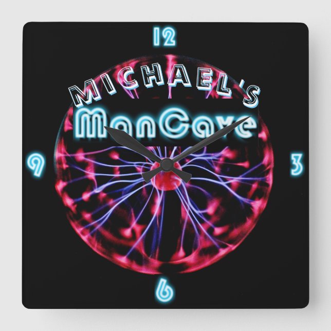 Neon Plasma Boll Mancave Gaming Den Personlig Fyrkantig Klocka (Framsida)