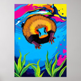 Neon Platypus Underwater Stänk - Colorful Aussie Poster