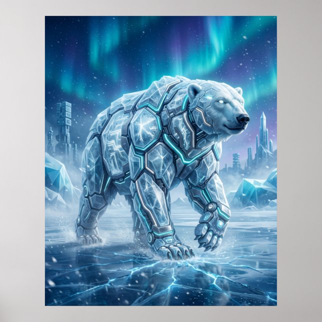 Neon Polar Bear Frozen Grid Poster (Framsidan)