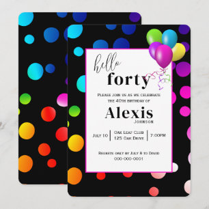 Neon Polka dots för 40:e födelsedagen Party Inbjudningar