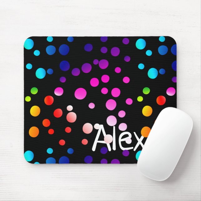 Neon Polka dots med Namn Musmatta (Med mus)