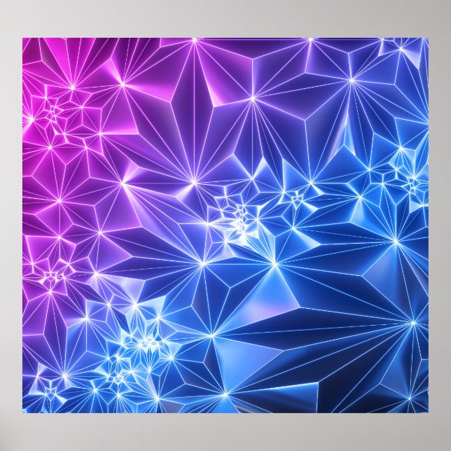 Neon Polygonal: Rosa Blue 3D. Poster (Framsidan)