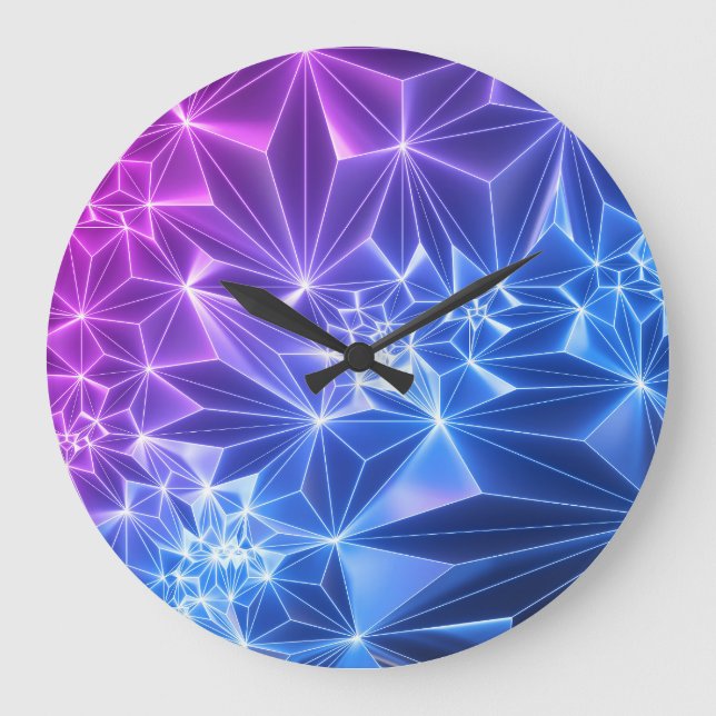 Neon Polygonal: Rosa Blue 3D. Stor Klocka (Framsida)