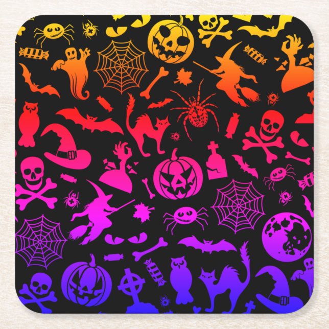 Neon-pooky läskigt halloween fest Happy halloween Underlägg Papper Kvadrat (Framsidan)