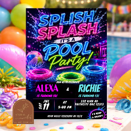Neon pool party pojke flicka syskon tonåring inbju inbjudningar