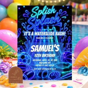 Neon pool party pojke sport födelsedagsinbjudan inbjudningar