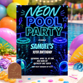 Neon pool party pojke tonåring inbjudan
