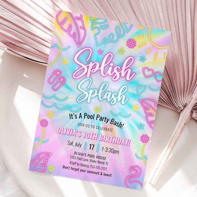 Neon Poolparty Inbjudan, Sommarens Tropiska Glöd Inbjudningar (Neon Tropical Pool Party Invitation)