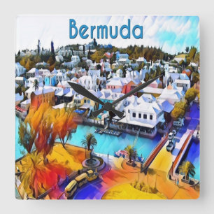 Neon Pop Art Bermuda Fyrkantig Klocka