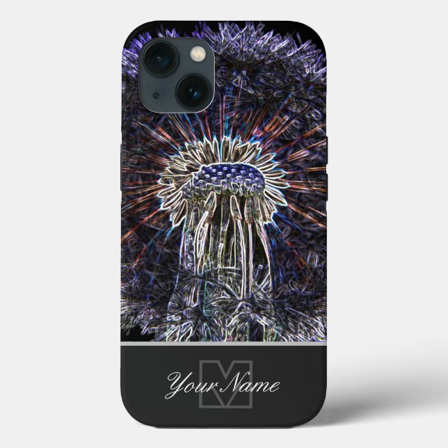 Neon-Pop-Art-dandelion-blomma med Monogram! (Baksida)