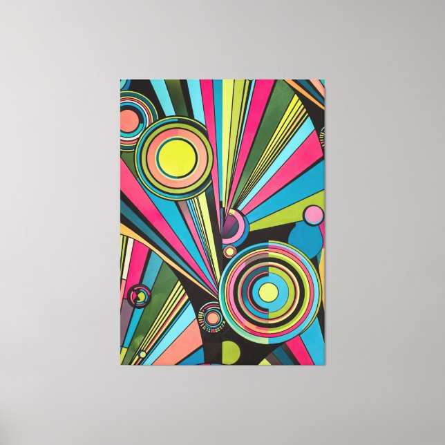 Neon Pop Art Deco: Electric Geometric Radio Waves  Canvastryck (Framsida)