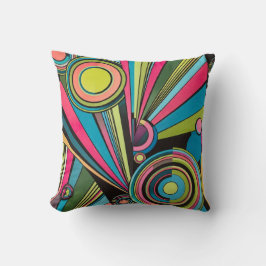 Neon Pop Art Deco: Electric Geometric Radio Waves  Kudde
