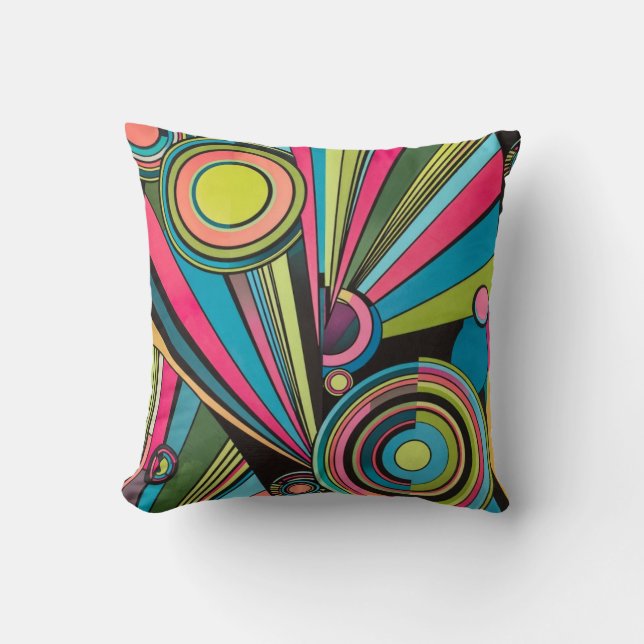 Neon Pop Art Deco: Electric Geometric Radio Waves  Kudde (Framsida)