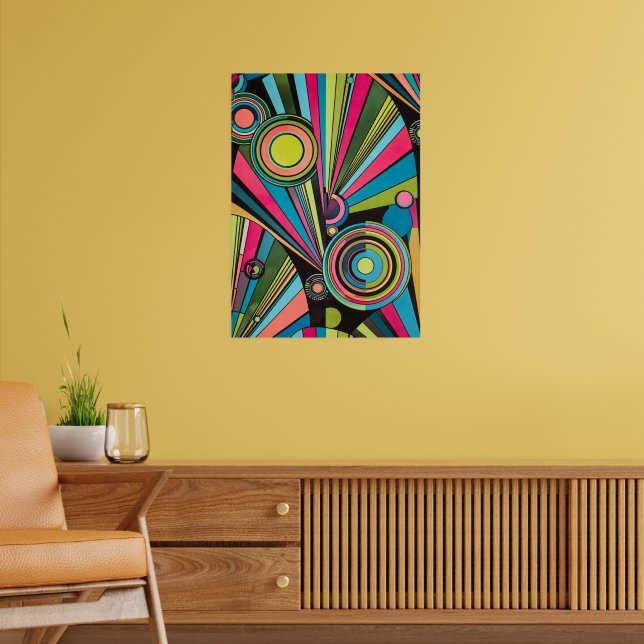 Neon Pop Art Deco: Electric Geometric Radio Waves  Poster (Vardagsrum 2)