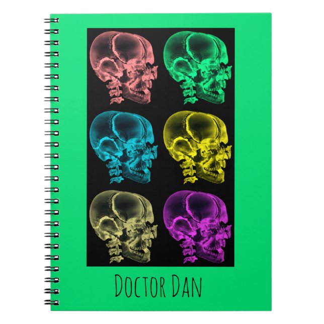 Neon Pop Art Döskallar Anteckningsbok Med Spiral (Framsidan)