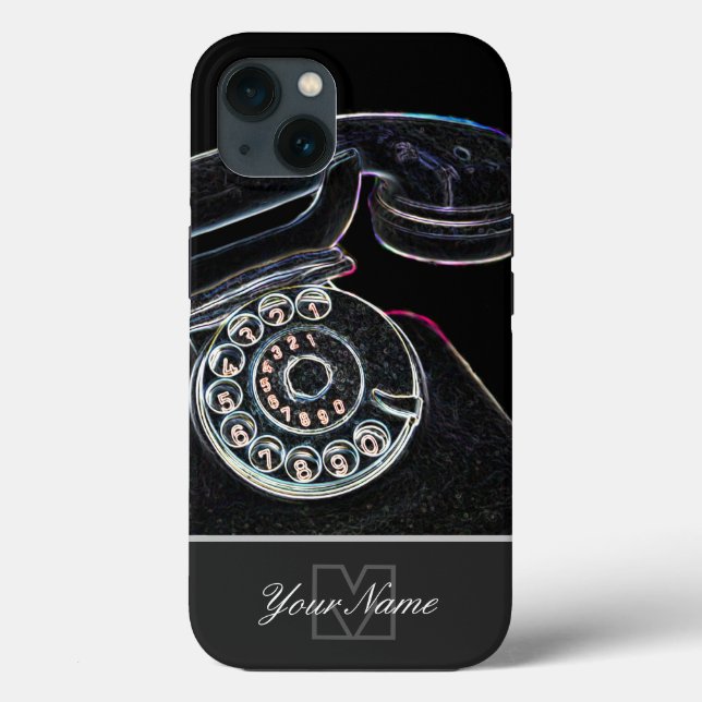 Neon-Pop-Art-gammal retro-telefon med Monogram! (Baksida)