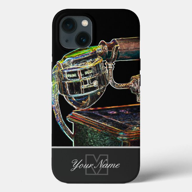 Neon-Pop-Art-gammal retro-telefon med Monogram! Ca (Baksida)