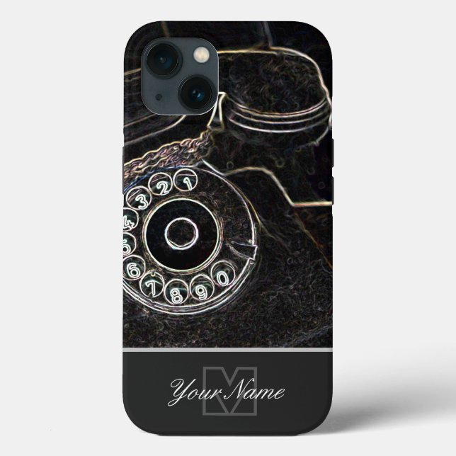 Neon-Pop-Art gammaldags retro-telefon med monogram (Baksida)