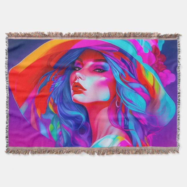 Neon Pop Art Porträtt Filt (Framsidan)