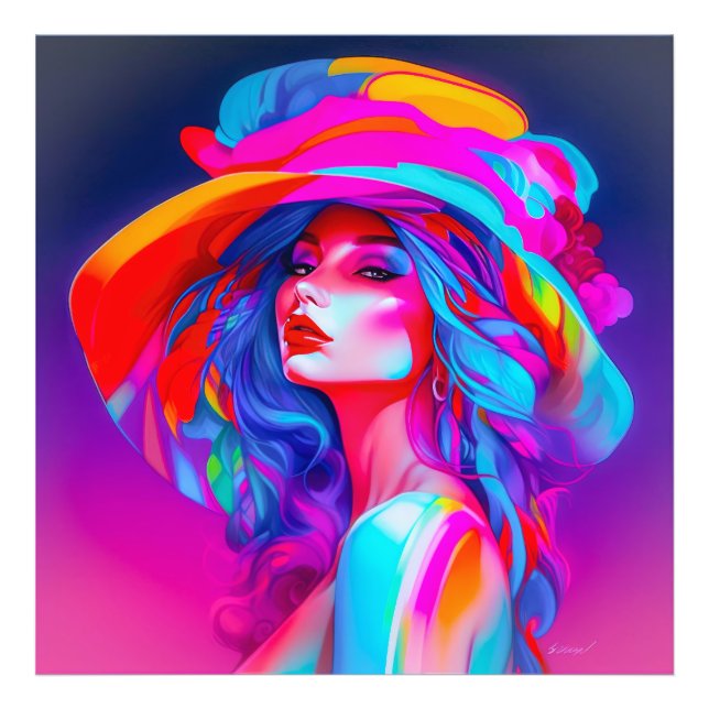 Neon Pop Art Porträtt Fototryck (Framsidan)