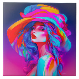 Neon Pop Art Porträtt Kakelplatta