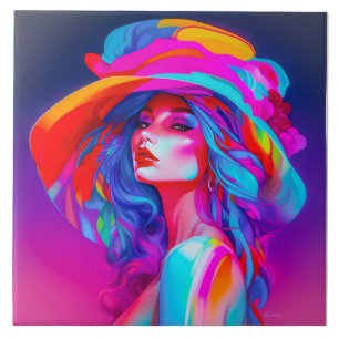 Neon Pop Art Porträtt Kakelplatta