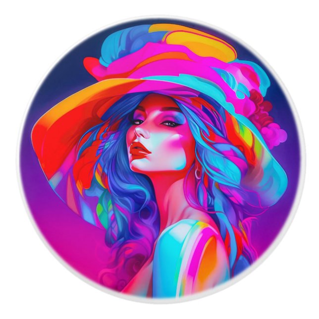 Neon Pop Art Porträtt Knopp (Framsidan)