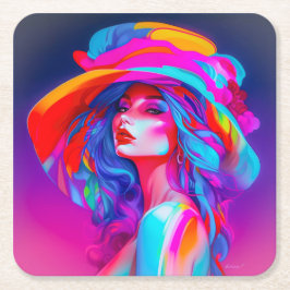 Neon Pop Art Porträtt Underlägg Papper Kvadrat