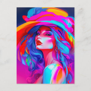Neon Pop Art Porträtt Vykort